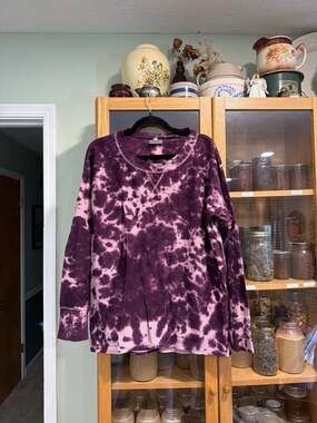 Wonderly Studio Purple Tie Dye Ribbed Crewneck Long Sleeve Top